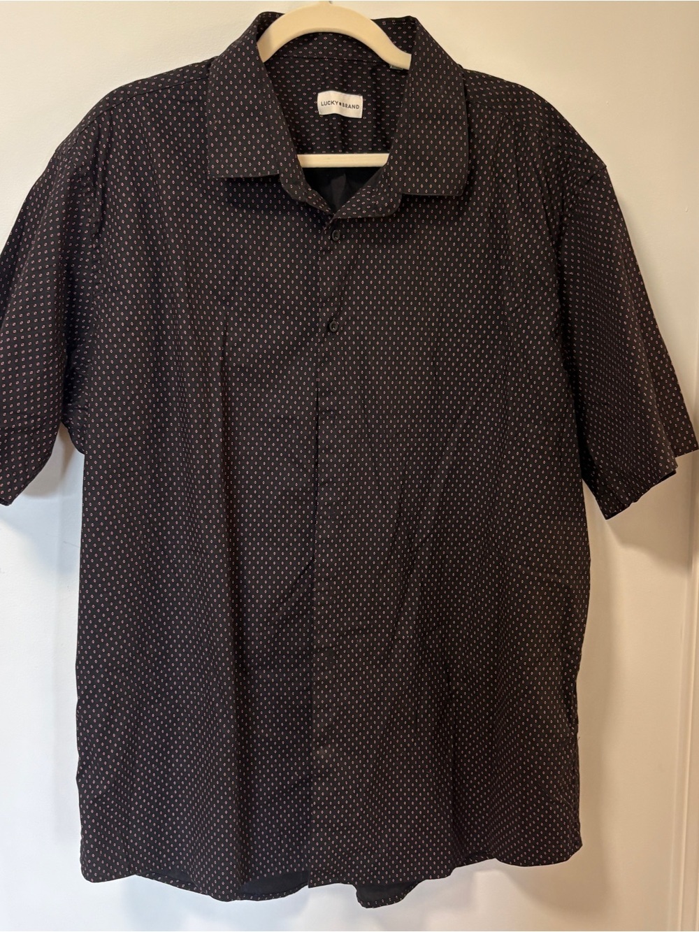 Lucky Brand Men' short sleeve button Down xxl black patterned diamond